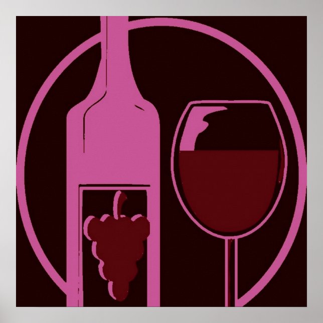 Poster Bouteille de vin rouge et verre (Devant)