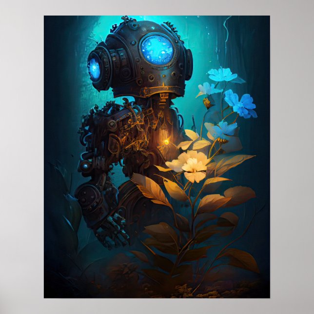 Poster Bouteille et fleur d'oeil bleu (Devant)