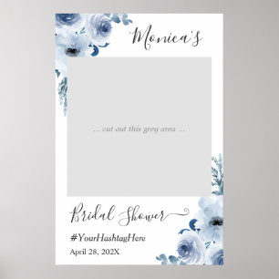 Poster Bouteille photo tendance Dusty Blue Floral Fête de