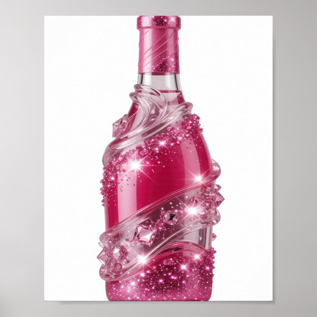 Poster Bouteille PINK GLITTER Argent Dynamique (Devant)