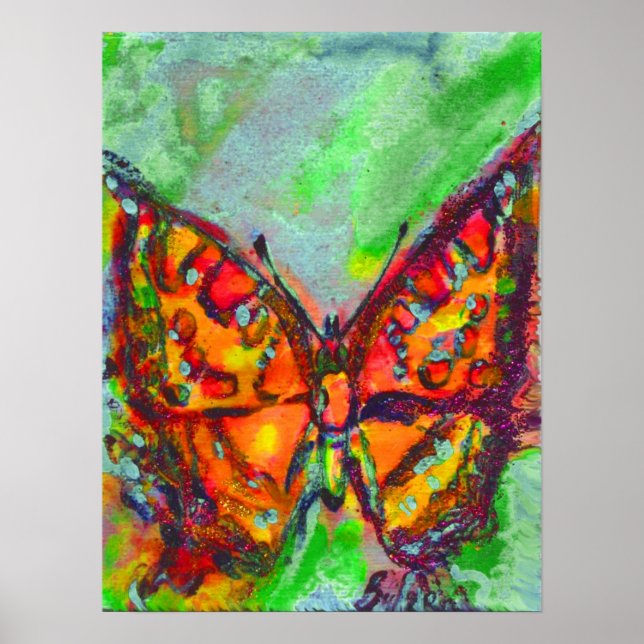 POSTER BOUTEILLE ROUGE EN PARKLES D'OR TURQUOISE VERT BLE (Devant)