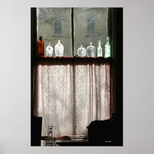 Poster Bouteilles antiques en Fenêtre, Carson City, Nevad