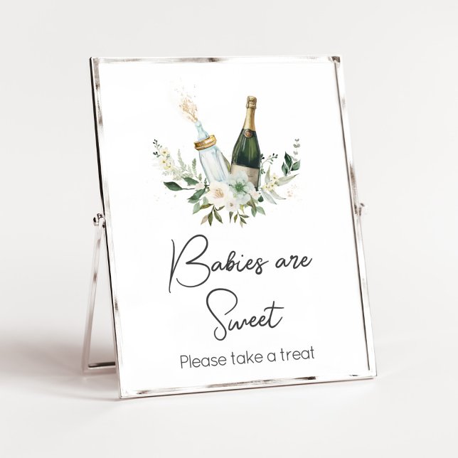 Poster Bouteilles Baby shower Les bébés sont doux (Poppin' Bottles Baby Shower Babies are Sweet Sign)
