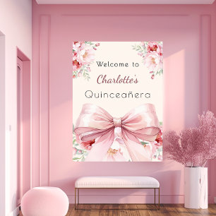 Poster Bouteilles crème arc rose Quinceanera bienvenue