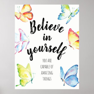 Poster Bouteilles d'aquarelle romantique Croyez en vous-m