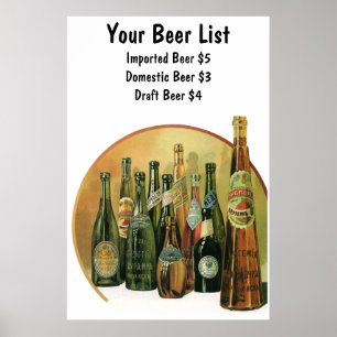 Poster Bouteilles de bière importées vintage, alcool, boi
