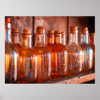Poster Bouteilles de parfum en verre rétro couleur carame