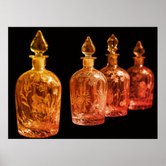 Poster Bouteilles de parfum en verre rétro gravé sur le m