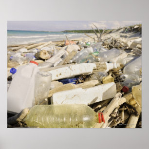Poster Bouteilles en plastique et déversement océanique s