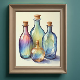 Poster Bouteilles en verre d'aquarelle de couleur Cool bo