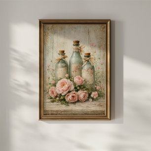 Poster Bouteilles en verre floral vintage