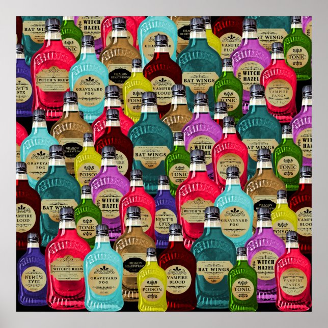 Poster Bouteilles Toniques Apothécaires Docteur en sorciè (Devant)