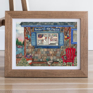 Poster Boutique de crème glacée côtière Aquarelle