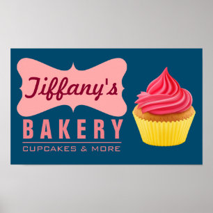 Poster Boutique Élégante Rétro de Gâteaux Cupcakes Roses