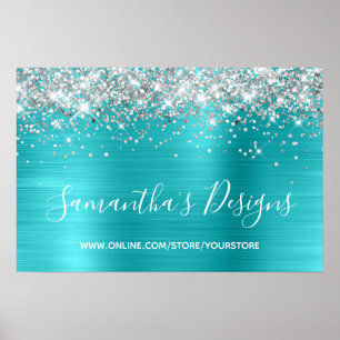 Poster Boutique en ligne Turquoise Parties scintillant ar