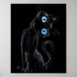 Poster Bouton Mignon de Chat Noir Paresseux Mème Yeux Amo