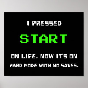 Poster Bouton START Rétro 8 Bits Pixel Art Joueur Jeux