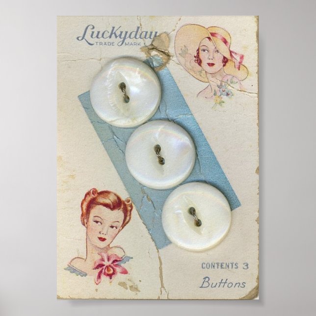 Poster Boutons vintages et dames (Devant)
