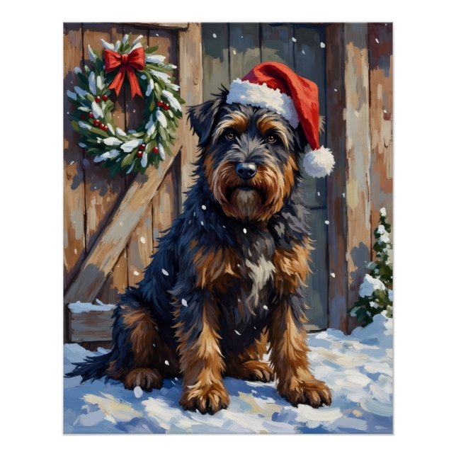 Poster Bouvier des Flandres Snowy Farm Christmas (Devant)