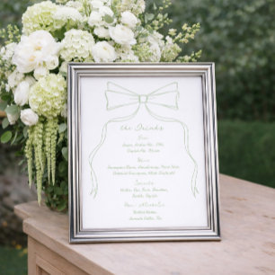 Poster Bow à main blanche et verte bar Mariage Boisson