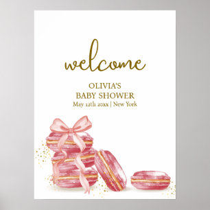 Poster Bow Bonjour Bébé Macarons Baby shower Bienvenue