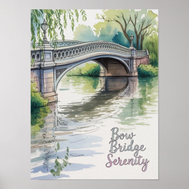 Poster Bow Bridge Sérénité Central Park Aquarelle (Devant)