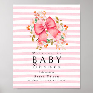 Poster Bow rose baby shower d'aquarelle florale