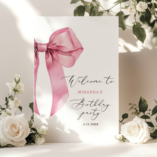 Poster Bow rose Elegant Girls Anniversaire Bienvenue (Créateur téléchargé)