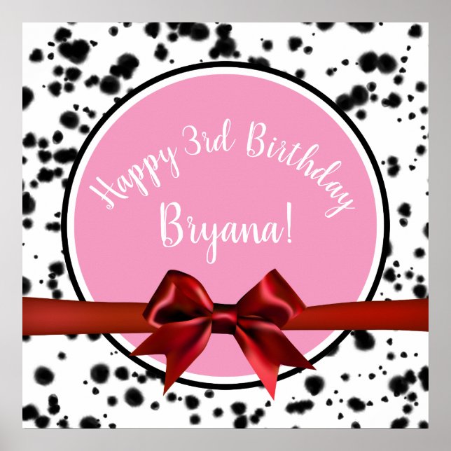 Poster Bow rouge rose Noir Dalmatie Spots Anniversaire (Devant)