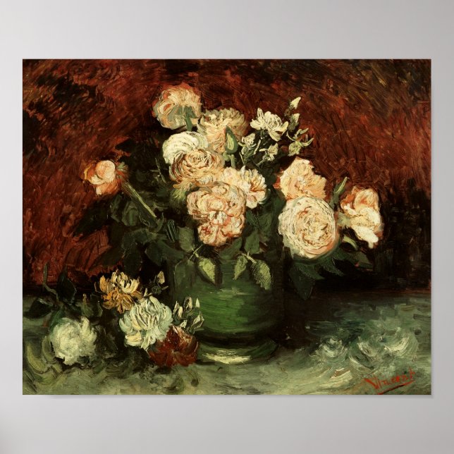 Poster Bowl avec Peonies & Roses Van Gogh Art (Devant)