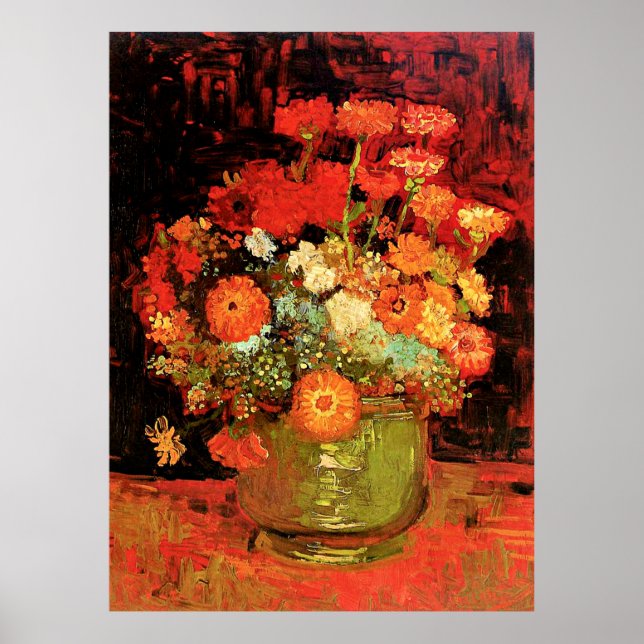 Poster Bowl avec Zinnias par Vincent van Gogh, (Devant)