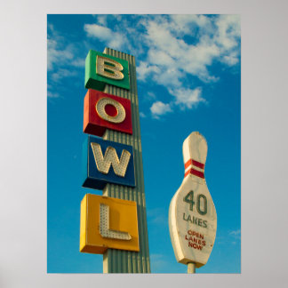 Poster BOWL en couleur - Vintage Bowling Alley néon Signa