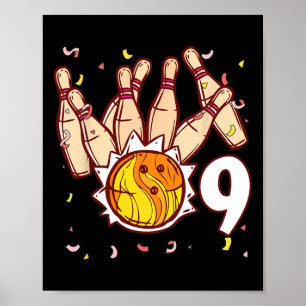 Poster Bowling 9e Anniversaire Thème Bowling 9 Ans Drôle
