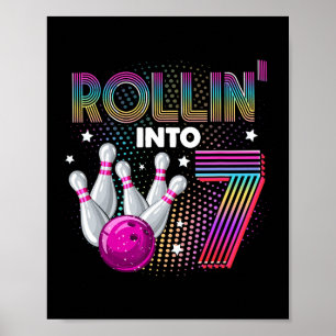 Poster Bowling Anniversaire Fête Rollin Into 7 7e Anniver