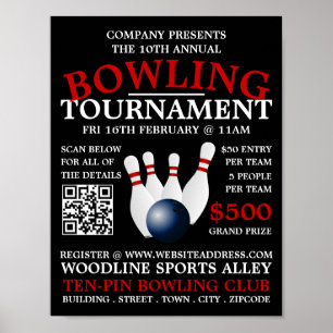 Poster Bowling Ball & Pins, Tournoi de Bowling à dix broc
