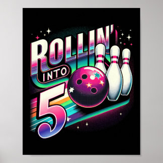 Poster Bowling Birthday Rollin Into 5 Party 5th Birthday 