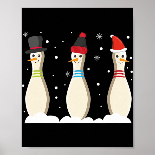 Poster Bowling Boule de Noël Pins de bowling Santa Hat Ca (Devant)