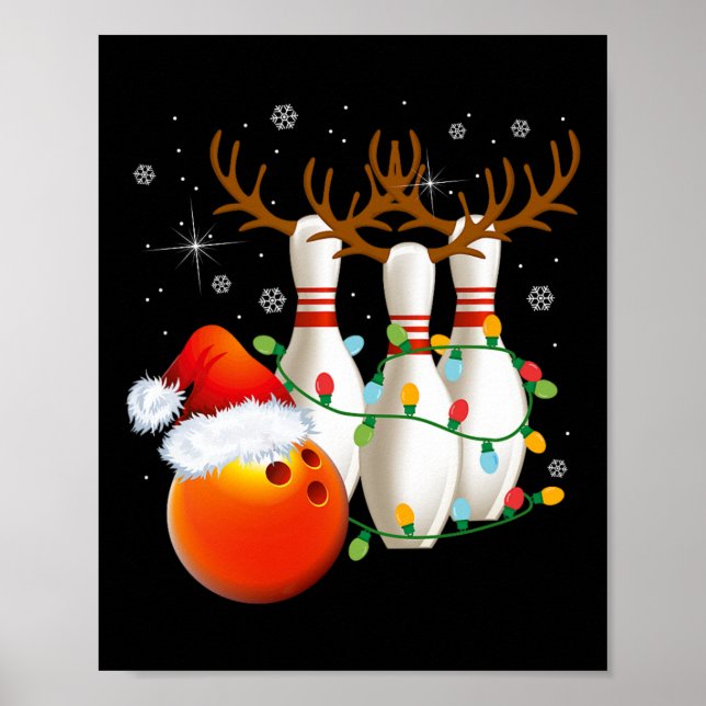 Poster Bowling Cadeaux Noël Bowling Santa Hat Christma (Devant)