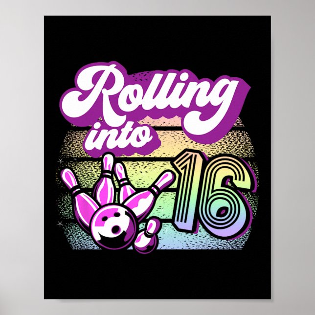 Poster Bowling Party Rolling Dans 16 Bowling Anniversaire (Devant)