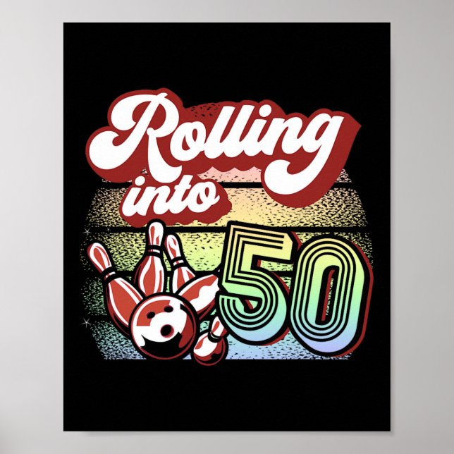 Poster Bowling Party Rolling Dans 50 Bowling Anniversaire (Devant)