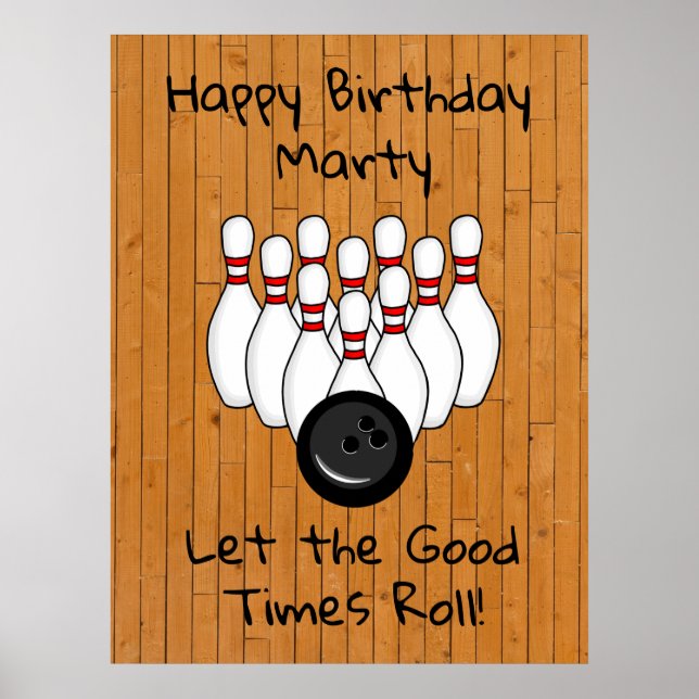 Poster Bowling Personnalisé Thème Joyeux anniversaire (Devant)