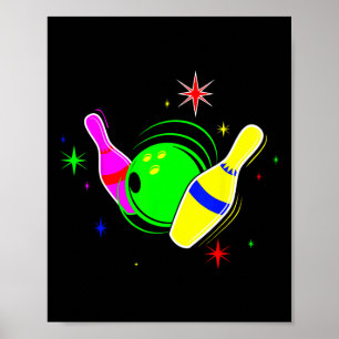 Poster Bowling T Shirt 80s Retro Neon Signal Strike Bowli