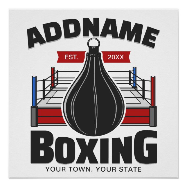 Poster Boxe Anneau AJOUTER NOM Boxer Gym Speed Sac (Devant)