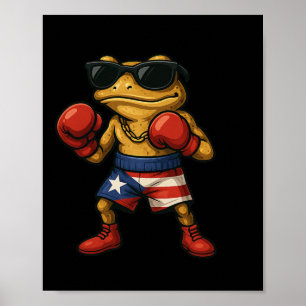 Poster Boxe Coqui Puerto Rican Drapeau Sungles Boricua Fu