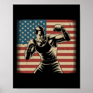 Poster Boxe patriotique Drapeau américain Joueur de boxe 