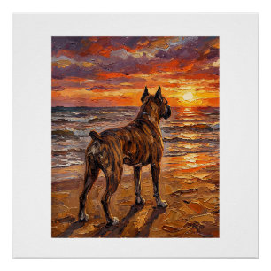 Poster Boxer bringé à Sunset Beach Cadeau d'art de chien