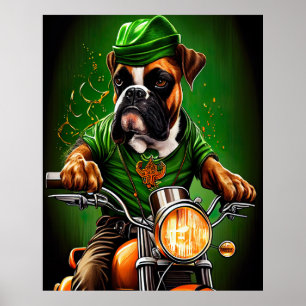Poster Boxer Chien Conduite Vélo St. Patrick's Day