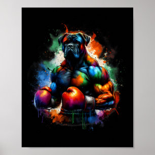Poster Boxer chien de kickboxing ou boxe drôle éclaboussu