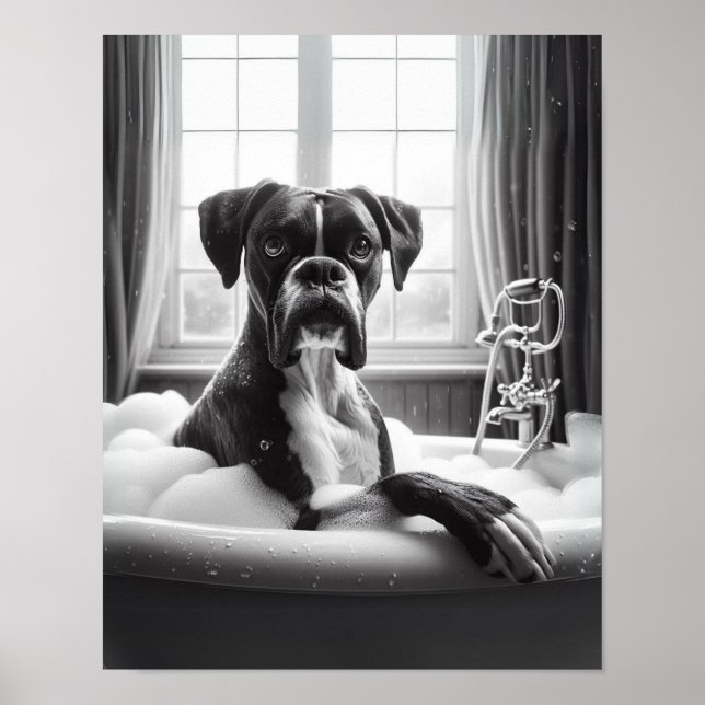 Poster Boxer Chien Salle de bain Mur Art, Boxer Prendre u (Devant)
