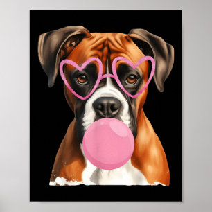 Poster Boxer Chien soufflant Bubble Gum Saint Valentin